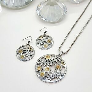 Brighton "FRANCESCA" Floral Pendant w/ Swarovski Crystals & Drop Earrings Set!